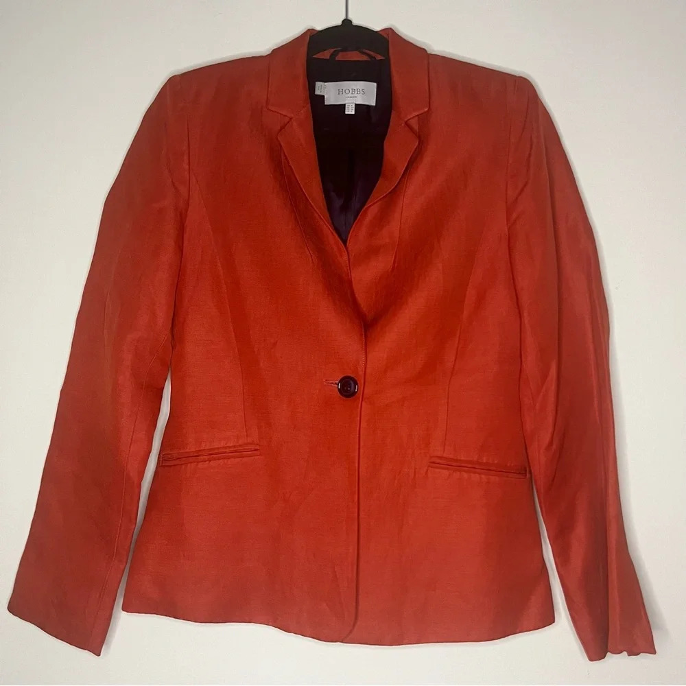 HOBBS LONDON Flax Linen Silk Orange Preppy Career Wear Blazer Jacket